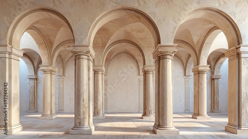 Obraz na płótnie Romanesque church with rounded arches and sturdy pillars, emphasizing solidity, Romanesque church architectural characteristics, Romanesque strength w salonie