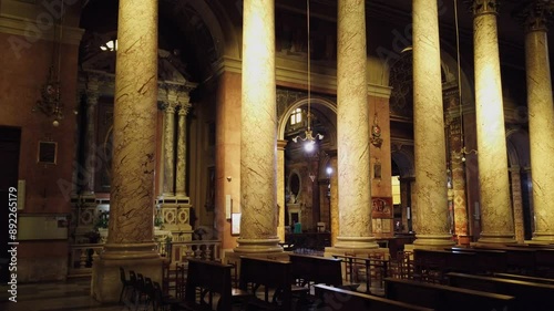 Elegant interior colonnade of the neoclassic Cathedral of Santa Croce in Forlì, Italy photo