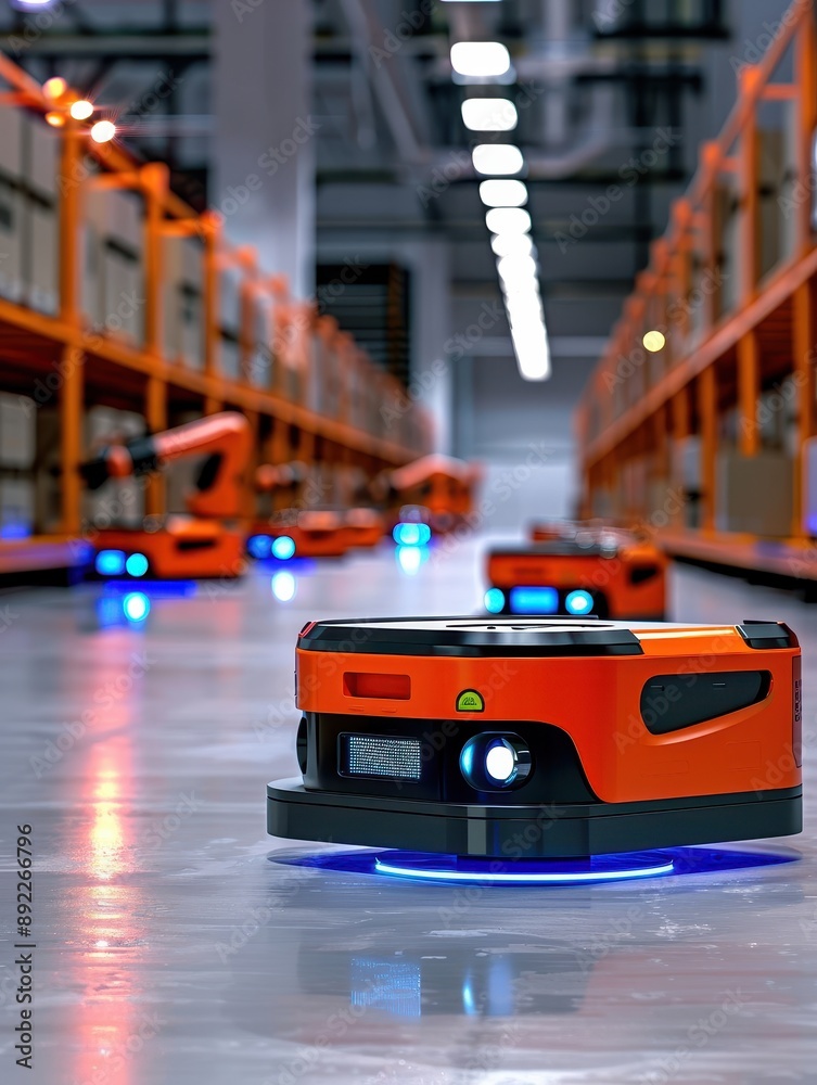 Obraz premium Futuristic Automated Warehouse System with Efficient Inventory Management by Robots