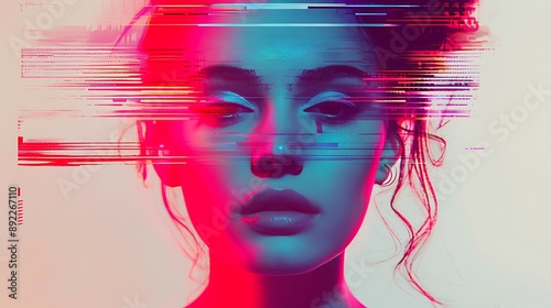 glitch photo effect abstract fashionable beauty photo. 