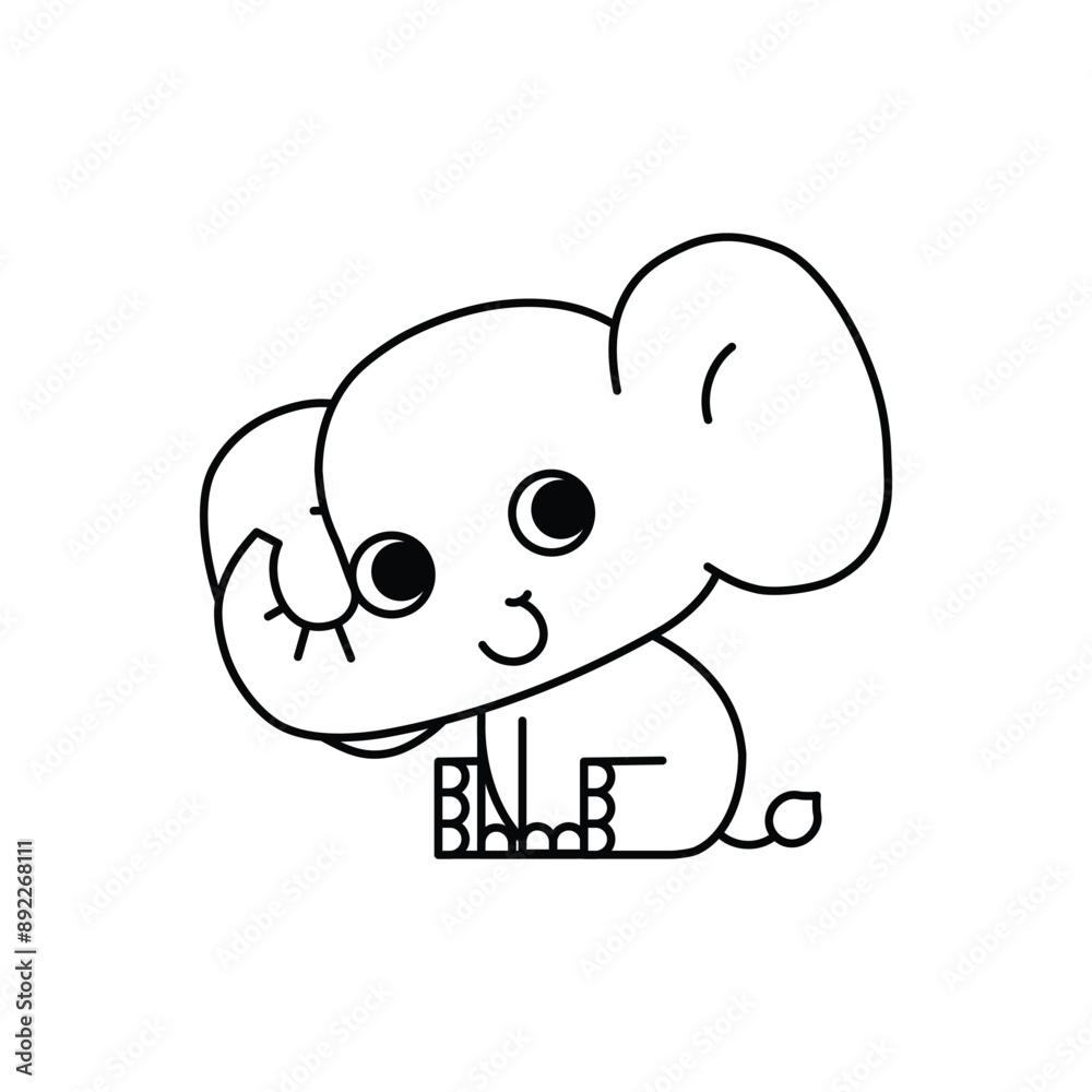 Cute smiling baby elephant sitting. African animal cartoon character line icon. Coloring book for children. Vector illustration in outline style. Cute smiling baby elephant sitting. African animal cartoon character line icon. Coloring book for children. Vector illustration in outline style.