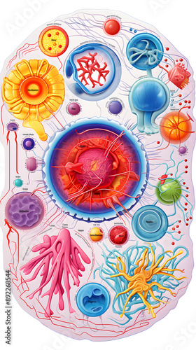 Comprehensive Color-Coded Diagram of Basic Eukaryotic Cell Structure for Cytology Studies photo