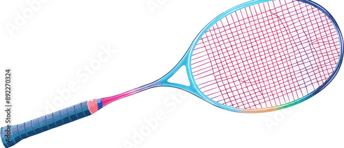 A tennis racket, its strings taut and ready for the challenge, symbolizing competitiveness, depicted on a pristine white background. Vector flat minimalistic isolated illustration