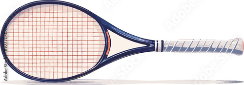 A tennis racket, its strings taut and ready for the challenge, symbolizing competitiveness, depicted on a pristine white background. Vector flat minimalistic isolated illustration