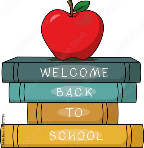 Welcome back to school chalkboard png with book and red apple. Concept of education png with back to School