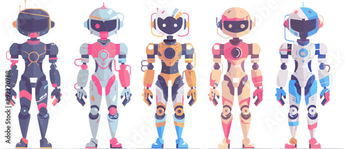 Toy robots on a white background. Vector flat minimalistic isolated illustration