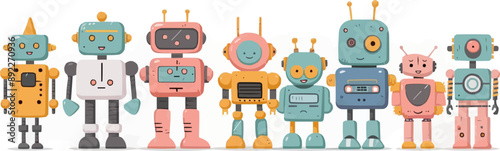 Toy robots on a white background. Vector flat minimalistic isolated illustration