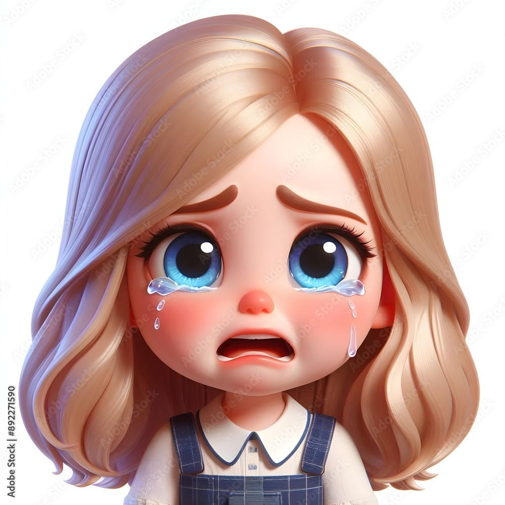 Digital Illustration of a Crying Blonde Girl Wearing a Flower Crown and Overalls Digital Illustration of a Crying Blonde Girl Wearing a Flower Crown and Overalls