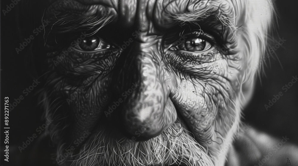 Transition: Portrait to Pencil Sketch of an Old Man. Generative AI Transition: Portrait to Pencil Sketch of an Old Man. Generative AI