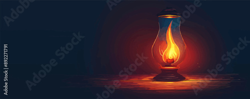 Antique oil lamp with glowing flame Vector flat minimalistic isolated illustration