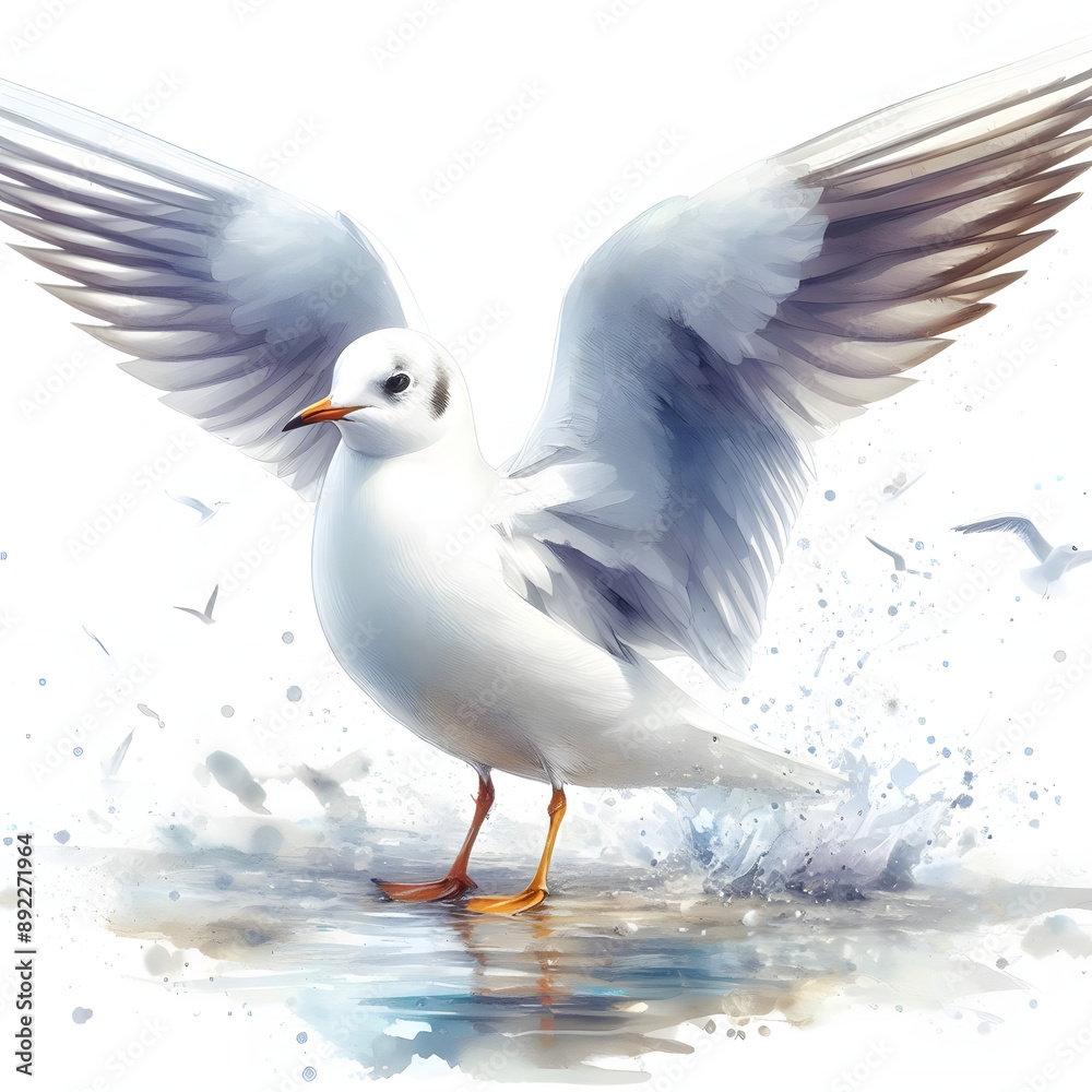 Obraz premium 흰 배경, 갈매기, 수채화 (white background, seagull, water colour)