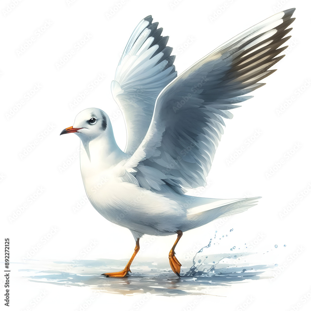 Obraz premium 흰 배경, 갈매기, 수채화 (white background, seagull, water colour)