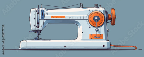 Traditional sewing machine with foot pedal Vector flat minimalistic isolated illustration