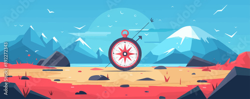 Yearning wanderlust compass pointing toward adventure. Vector flat minimalistic isolated illustration.