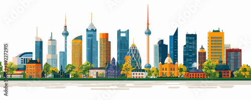 Modern city skyline with diverse architecture and landmarks Vector flat minimalistic isolated illustration
