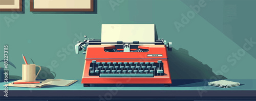 Vintage typewriter on a desk Vector flat minimalistic isolated illustration