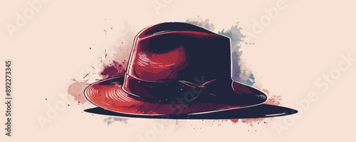 A classic hat, its brim shading the face, adding a touch of mystery and intrigue, set against a plain white surface. Vector flat minimalistic isolated illustration
