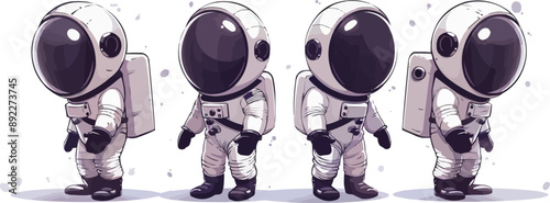 Toy astronauts on a white background. Vector flat minimalistic isolated illustration.