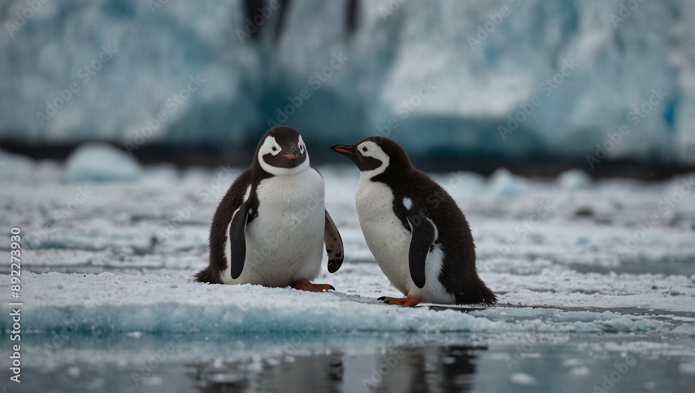 Fototapeta premium black and white penguins playing together made by AI generative