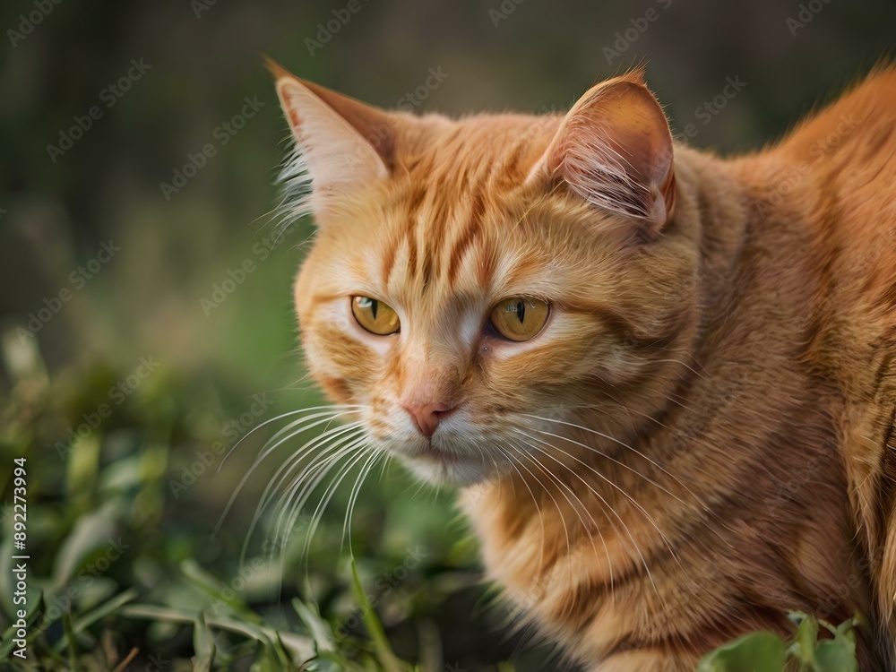 orange cat with blur background, orange cat is sitting and looking orange cat with blur background, orange cat is sitting and looking