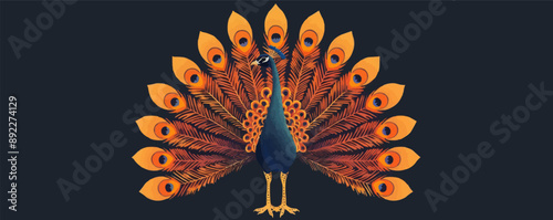 Elegant peacock with vibrant plumage Vector flat minimalistic isolated illustration