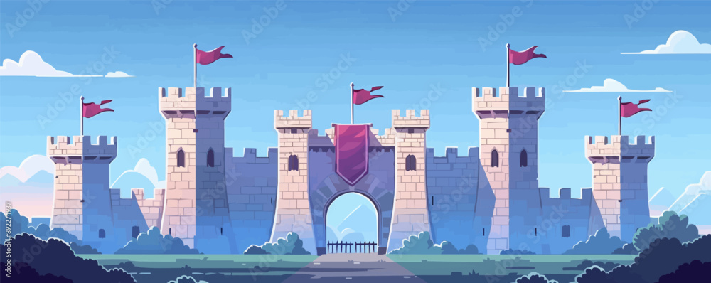 Medieval castle gatehouse with a portcullis and battlements Vector flat minimalistic isolated illustration Medieval castle gatehouse with a portcullis and battlements Vector flat minimalistic isolated illustration
