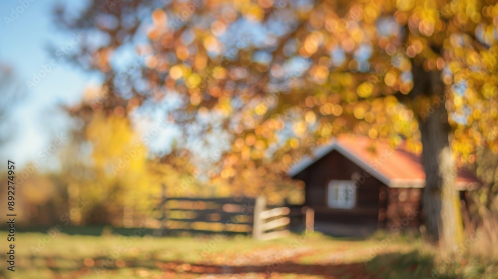 A charming autumn scene with a farmhouse in the background, surrounded by colorful fall foliage and soft sunlight. A charming autumn scene with a farmhouse in the background, surrounded by colorful fall foliage and soft sunlight.
