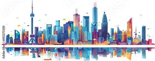 Modern city skyline with diverse buildings and landmarks Vector flat minimalistic isolated illustration