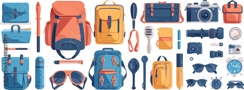 Travel accessories on a white background. Vector flat isolated illustration.