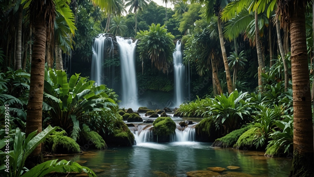 photo of tropical forest with beautiful waterfall made by AI generative photo of tropical forest with beautiful waterfall made by AI generative