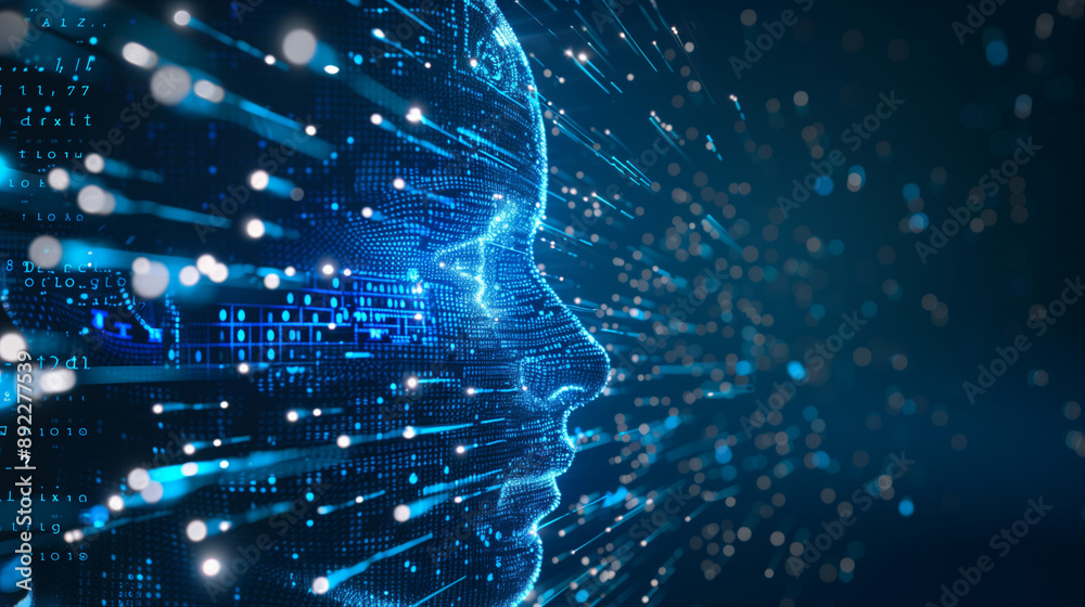 Fototapeta premium Presentation of the concept of image recognition using artificial intelligence, with an advanced interface with binary code and visual data processing. 
