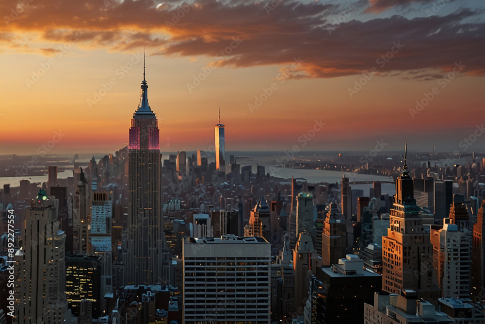 Obraz premium The iconic skyline of New York City featuring skyscrapers, iconic buildings, and a vibrant urban landscape.