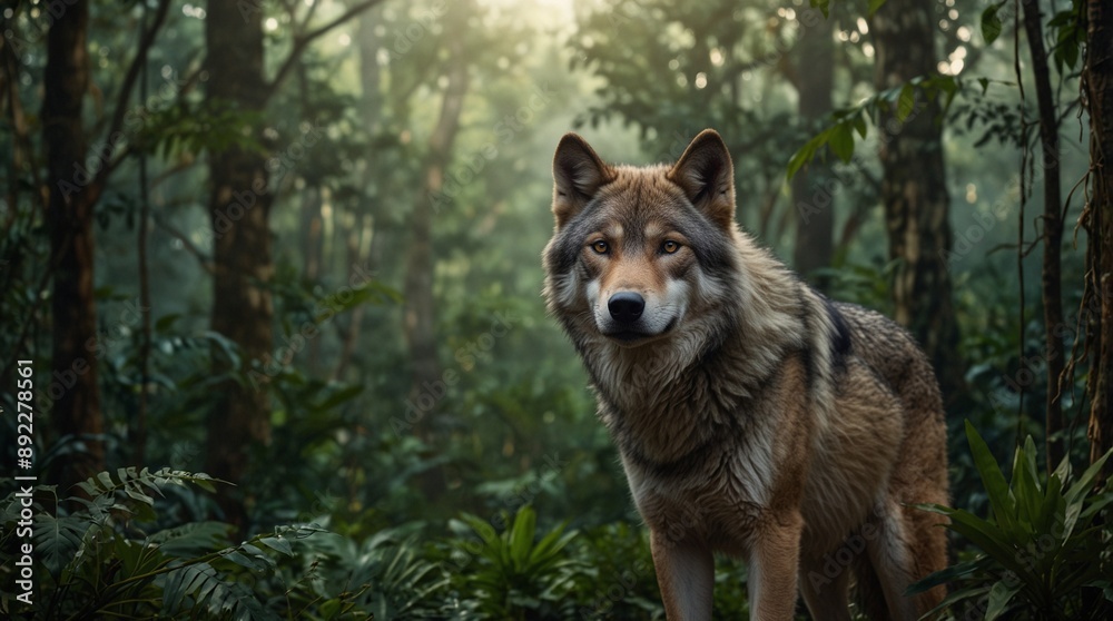 Fototapeta premium wolf with forest background made by AI generative