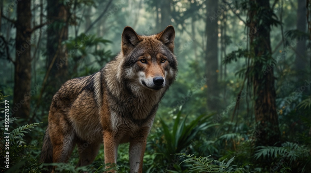 wolf with forest background made by AI generative