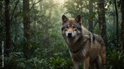 wolf with forest background made by AI generative