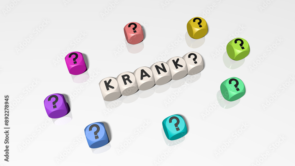 Buchstabenwürfel zeigen das Wort Krank Buchstabenwürfel zeigen das Wort Krank