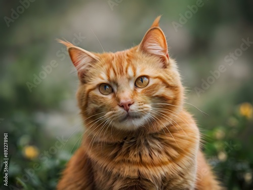 Wallpaper Mural orange cat with blur background, orange cat is sitting and looking Torontodigital.ca