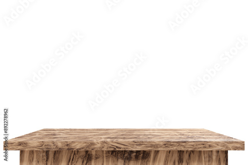 Fototapeta Naklejka Na Ścianę i Meble -  wooden table, wood shelf, desk mock-up empty isolated onwhite backgrounds, for product display. 3d rendering