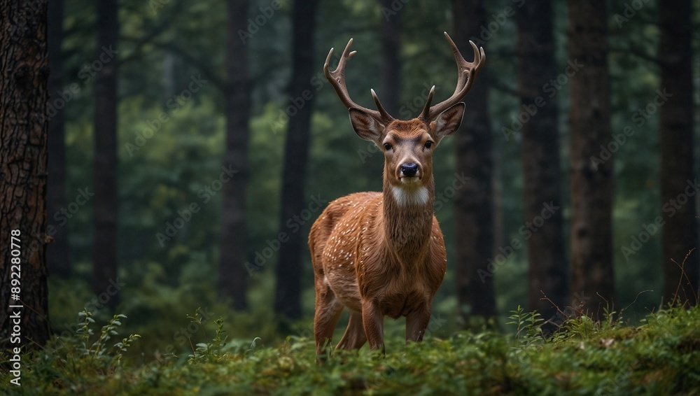 Fototapeta premium photo of a deer with a green forest background made by AI generative