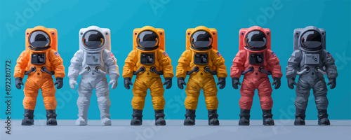 Toy astronauts on a white background. Vector flat minimalistic isolated illustration.