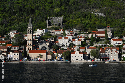 Perast, Montenegro, Balkans, Europe - Adriatic Sea, Bay of Kotor, Kason mountain massif behind city, Dinaric Alps, UNESCO World Heritage Site, Natural and Culturo-Historical Region of Kotor