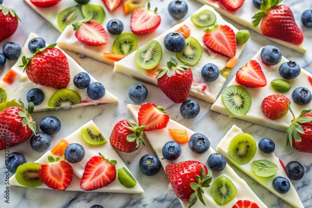 Display of frozen yogurt bark with fruits Display of frozen yogurt bark with fruits
