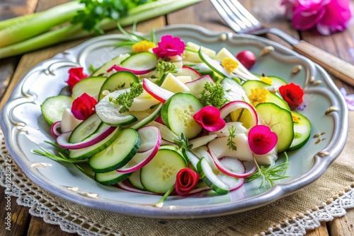 Vitamin salad with fresh cucumbers and radish photo