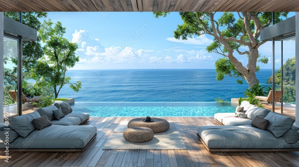 Obraz premium Luxury Villa with Infinity Pool Overlooking the Ocean