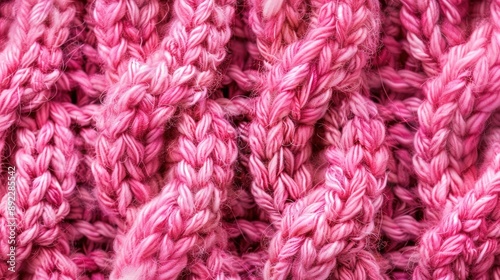 Close up of textured pink knitted wool background