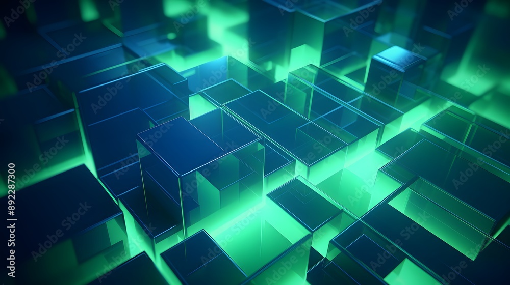 3d rendering of blue and green abstract geometric background. Scene for advertising, technology, showcase, banner, game, sport, cosmetic, business, metaverse. Sci-Fi Illustration. Product display 3d rendering of blue and green abstract geometric background. Scene for advertising, technology, showcase, banner, game, sport, cosmetic, business, metaverse. Sci-Fi Illustration. Product display
