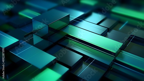 3d rendering of blue and green abstract geometric background. Scene for advertising, technology, showcase, banner, game, sport, cosmetic, business, metaverse. Sci-Fi Illustration. Product display