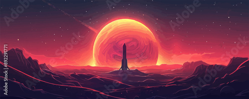Space station orbiting a distant planet Vector flat minimalistic isolated illustration