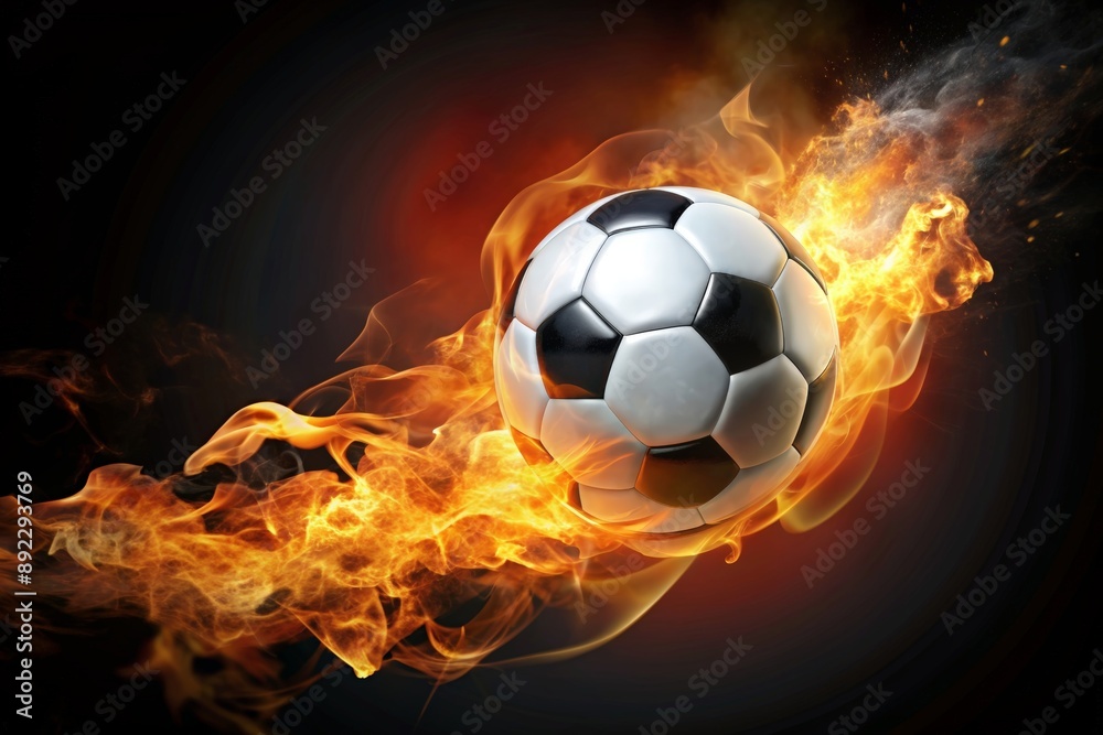 Fototapeta premium Burning soccer ball reaching goal