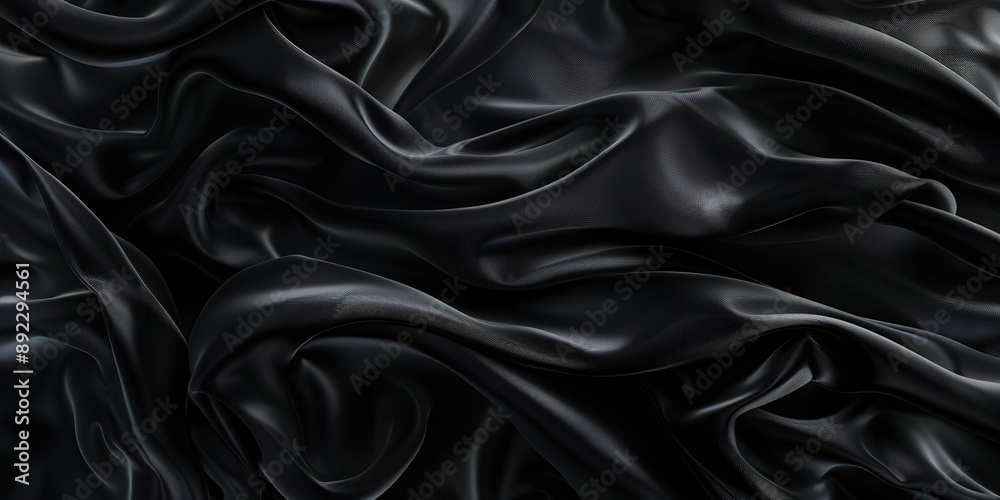 Fototapeta premium Luxurious Black Silk Satin Background with Flowing Fabric Waves, Perfect for Elegant and Cinematic Design Presentations